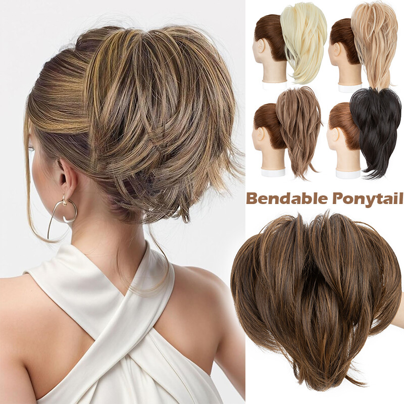 Bendable Claw Clip Ponytail Messy Bun Hair Piece Straight Short Updo Extensions