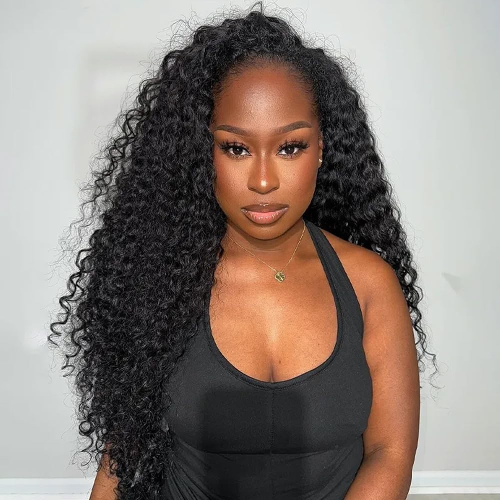 Water Wave Half Wig 18″ Human Hair, Beginner Friendly, Glueless Flip Over, Clip-