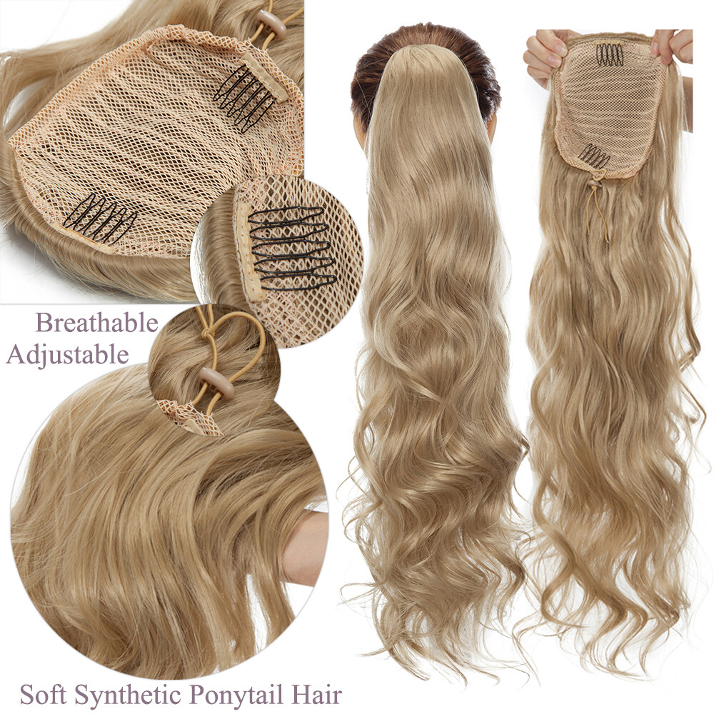 24″ Ombre Curly Long Drawstring Wrap Ponytail Hair Extension Hairpiece for Women