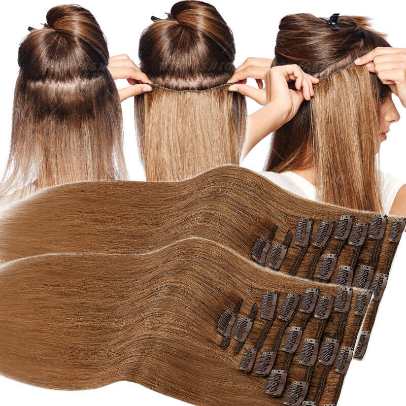 Clip in Human Hair Extensions Full Head 100% Real Remy Hair 24″ 8PCS Long Ombre
