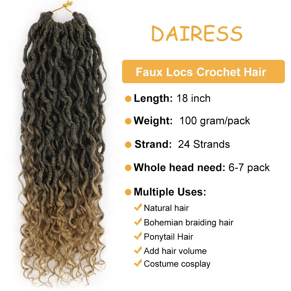 14″ – 24″ Faux Locs River Curly Crochet Hair Boho Goddess Braid Hair Extensions