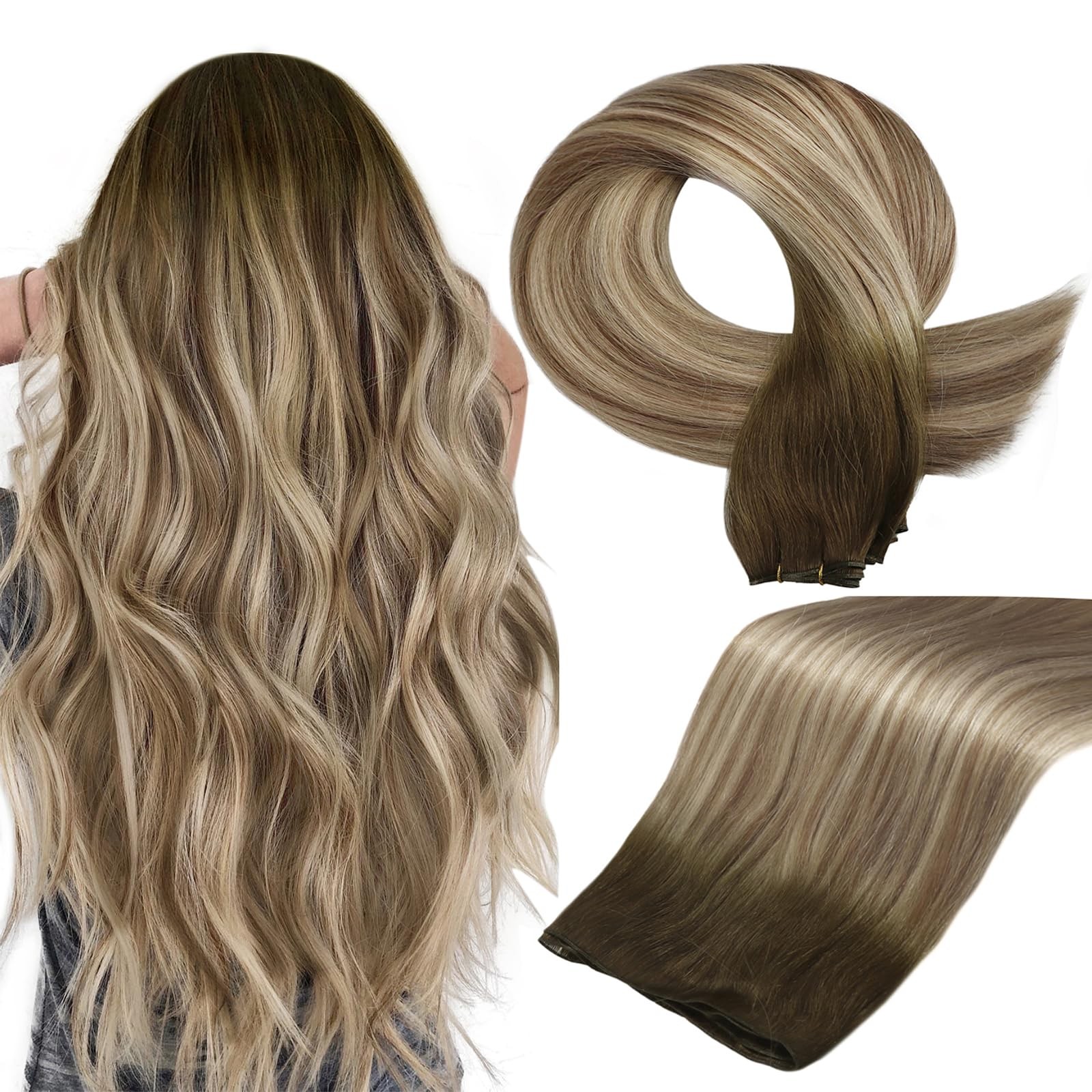 Full Shine Weft Hair Extensions Human Hair Sew In Hand Tied Weft Extensions