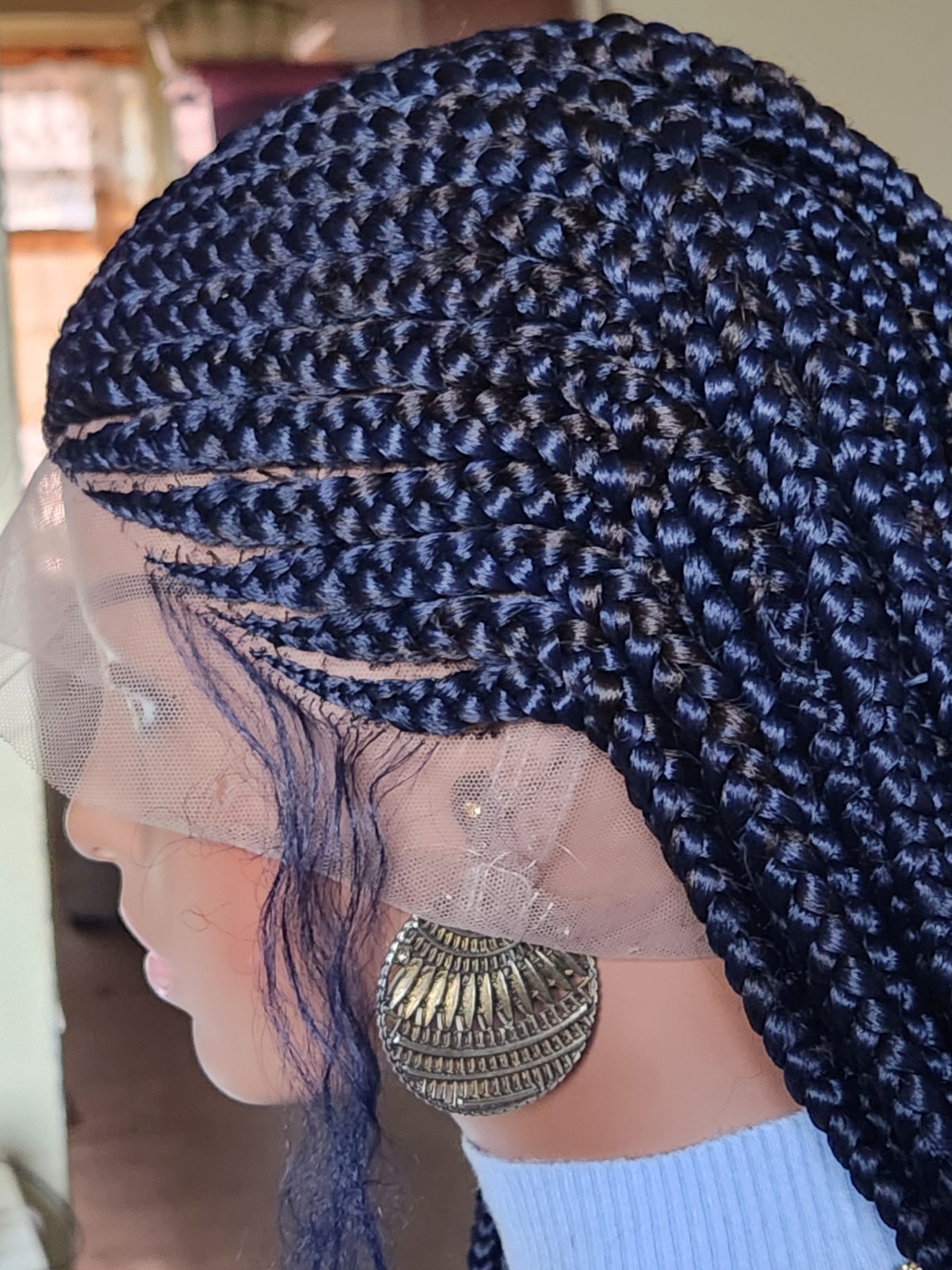 Handmade box Full Lace Cornrow wig 1B mix Dark blue