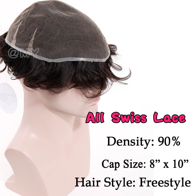 US French Lace Toupee Hair Mens Hairpiece 100% Human Hair Replacement System #1B