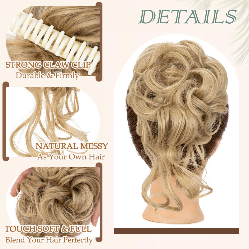 Natural Clip on in Messy Bun Hair Piece Extension Hair Claw Clip Wedding Updo US