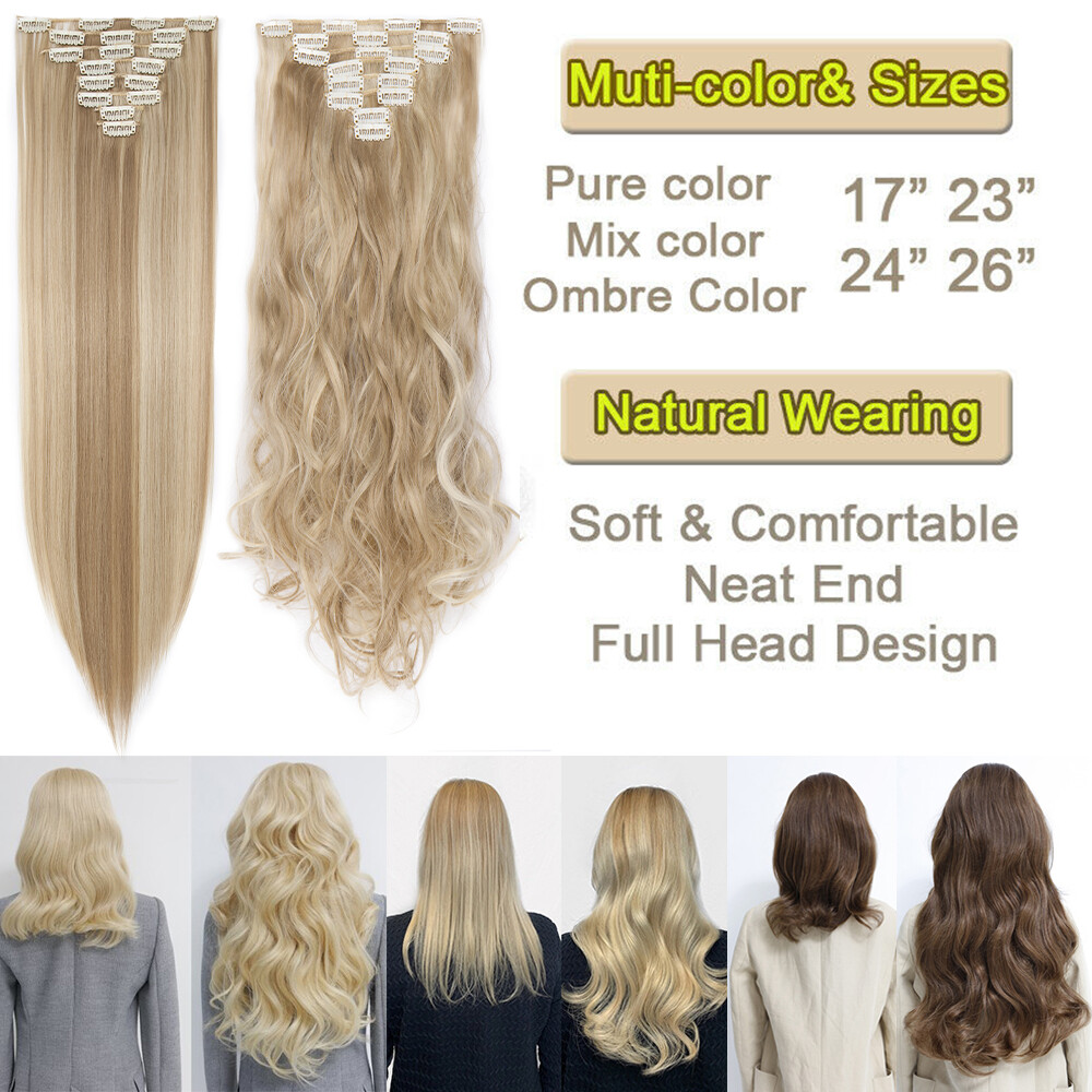Clip In Hair Extensions Synthetic Hairpiece Balayage Ombre Full Head 8 PCS/set