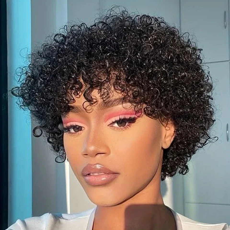 Brazilian Afro Puff Pixie Bob Wig 99J Natural Brown Human Hair For Women