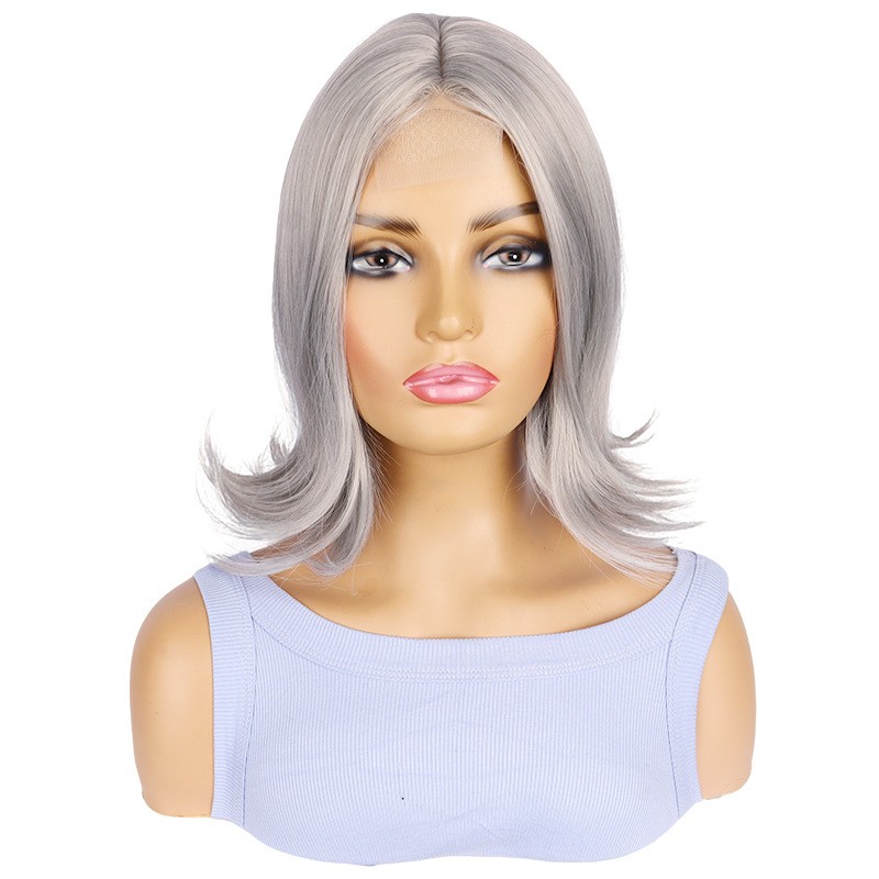 Women’s Wig Short Straight Hair Wigs Ladies Black Grey Full Wig+Wig Cap