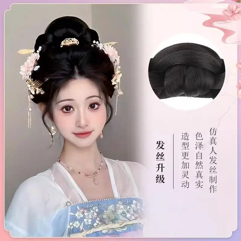 Tang Dynasty Hair Bun Set All-in-One Updo Wig Padding Pre-Styled Hanfu Hairpiece