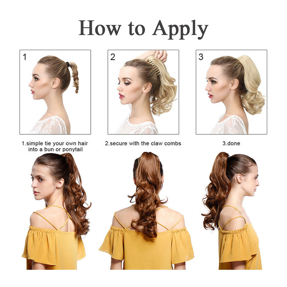 US Thick Long Ponytail Natural Jaw Clip In Hair Extension Curly Wavy Pony Tail