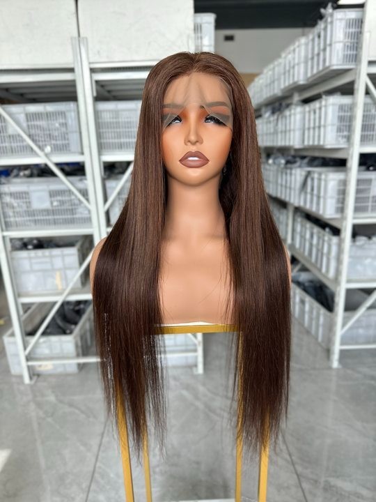 130% Salon Brown 24inch Silk Straight 100% Human Hair 13×4 Transparent Lace Wig