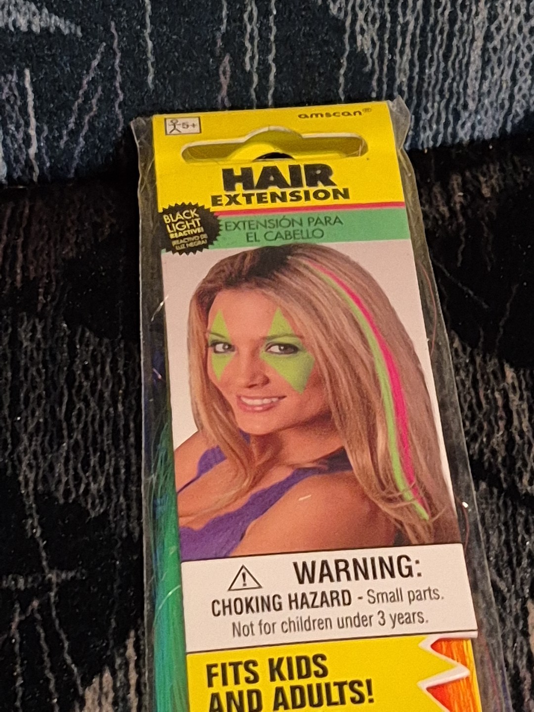 Amscan Hair Extension 15 Inches Black Light Reactive Colors Cosplay Pink Green