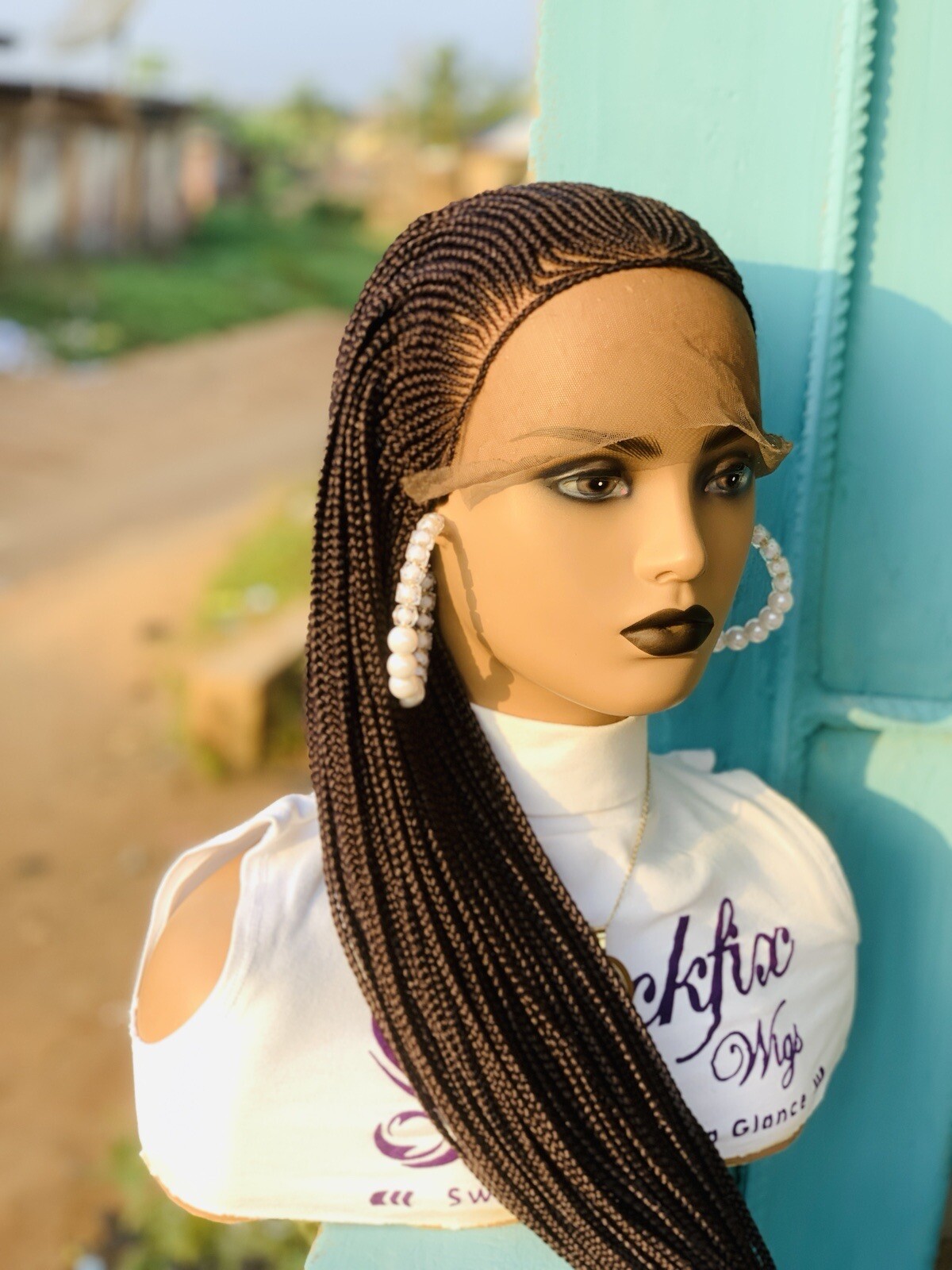 Braided Wig For Black Women, Cornrow Braids On Full Lace Wig, Synthetic Hair