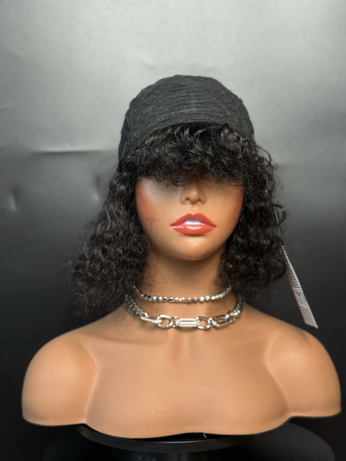 African American Water Wave Black Human Hair Bob Wig Afro With Bangs Curly