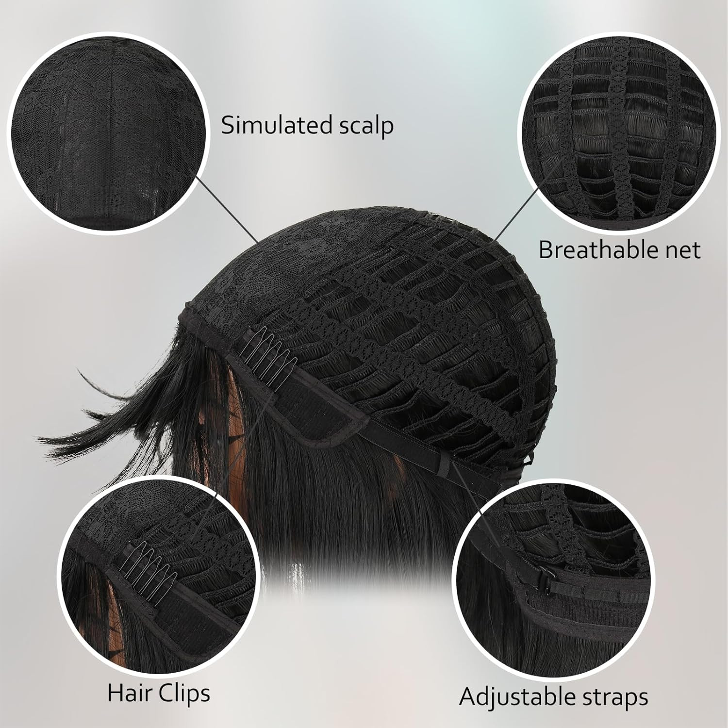 Black Long Straight Layered Wig with Bangs for Women 26 inch Put on Go Realistic