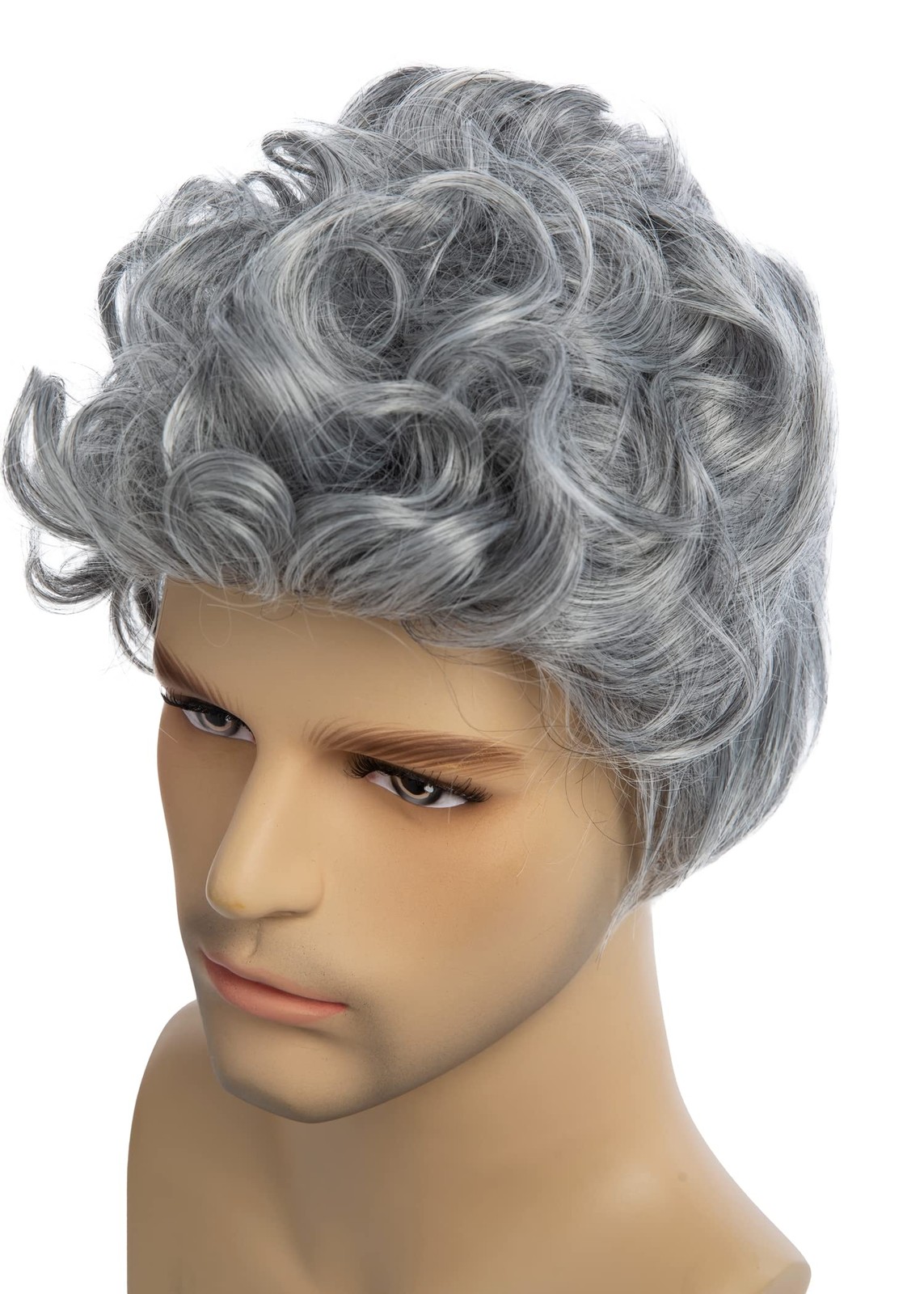 Mens Grey Wig Short Curly Grey Wig Synthetic Heat Resistant Costumes Natural …