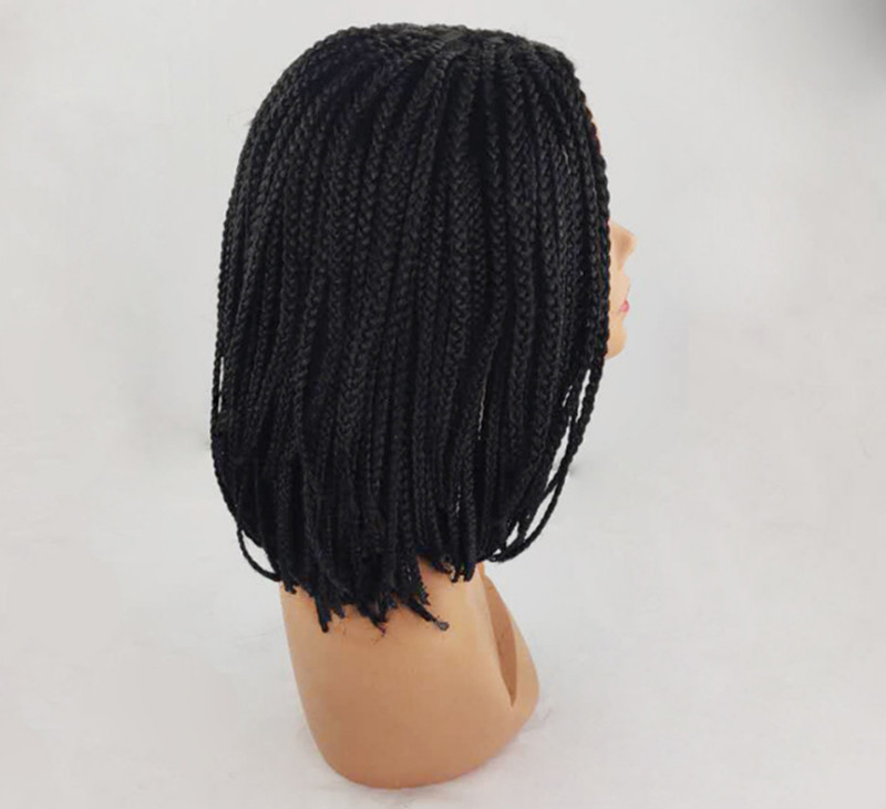 Women Synthetic Black Box Braided Wigs Short Bob Cornrow Braids Wigs None Lace