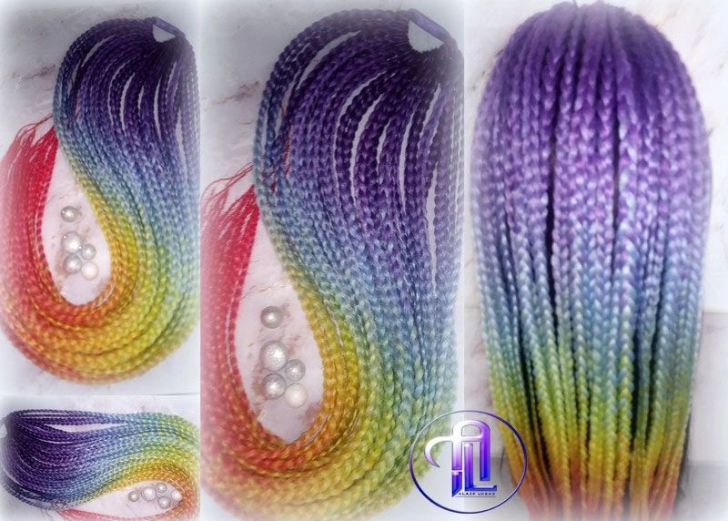 Ponytail Hair Fall Extensions Ombre Rainbow Purple Blue braids hair scrunchy