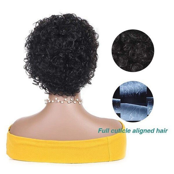 100% Human Hair Wigs Women Curly Pixie Cut Wigs Natural Daily Wear