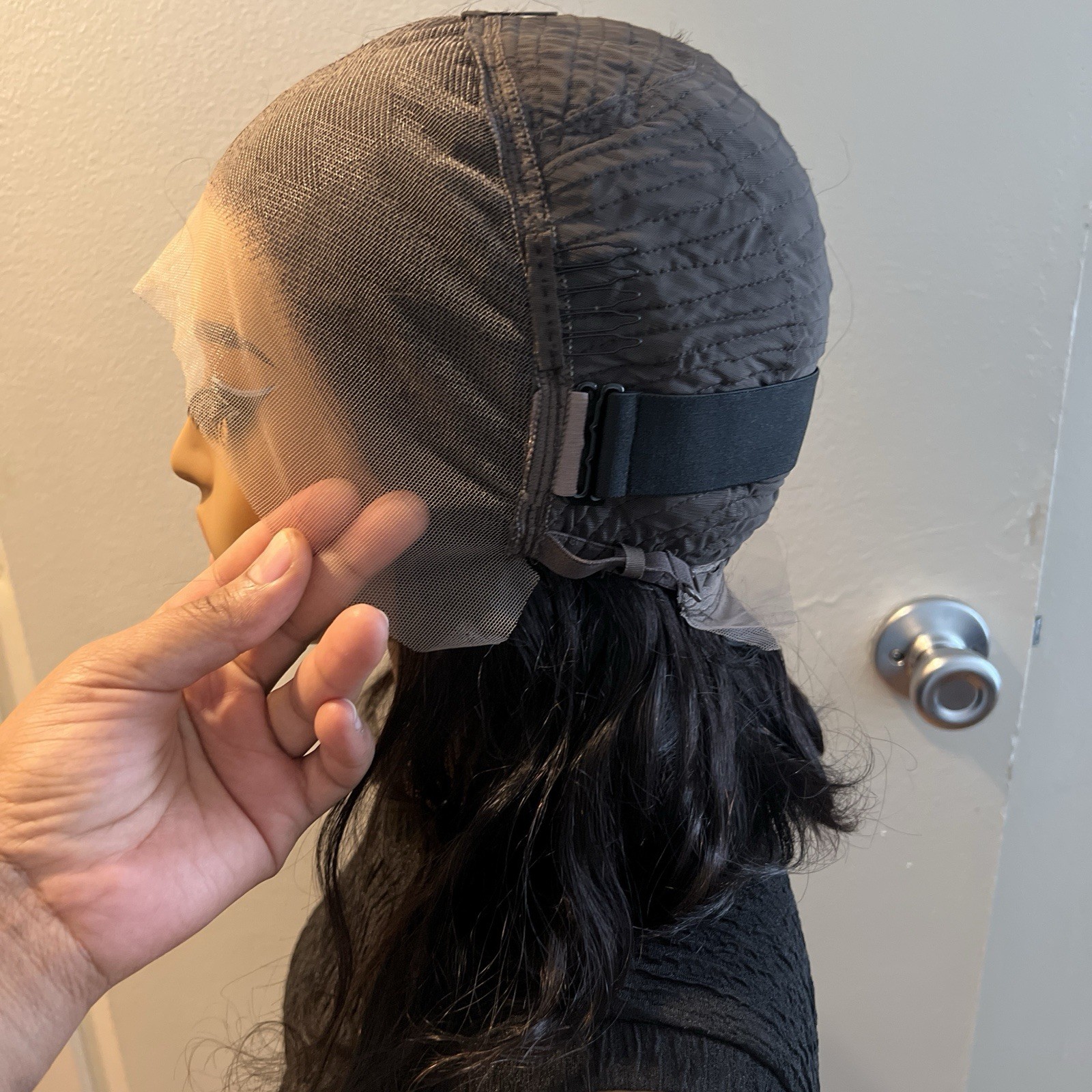 Black Lace Front Wavy Wig Adjustable Strap Free-Part Women Natural