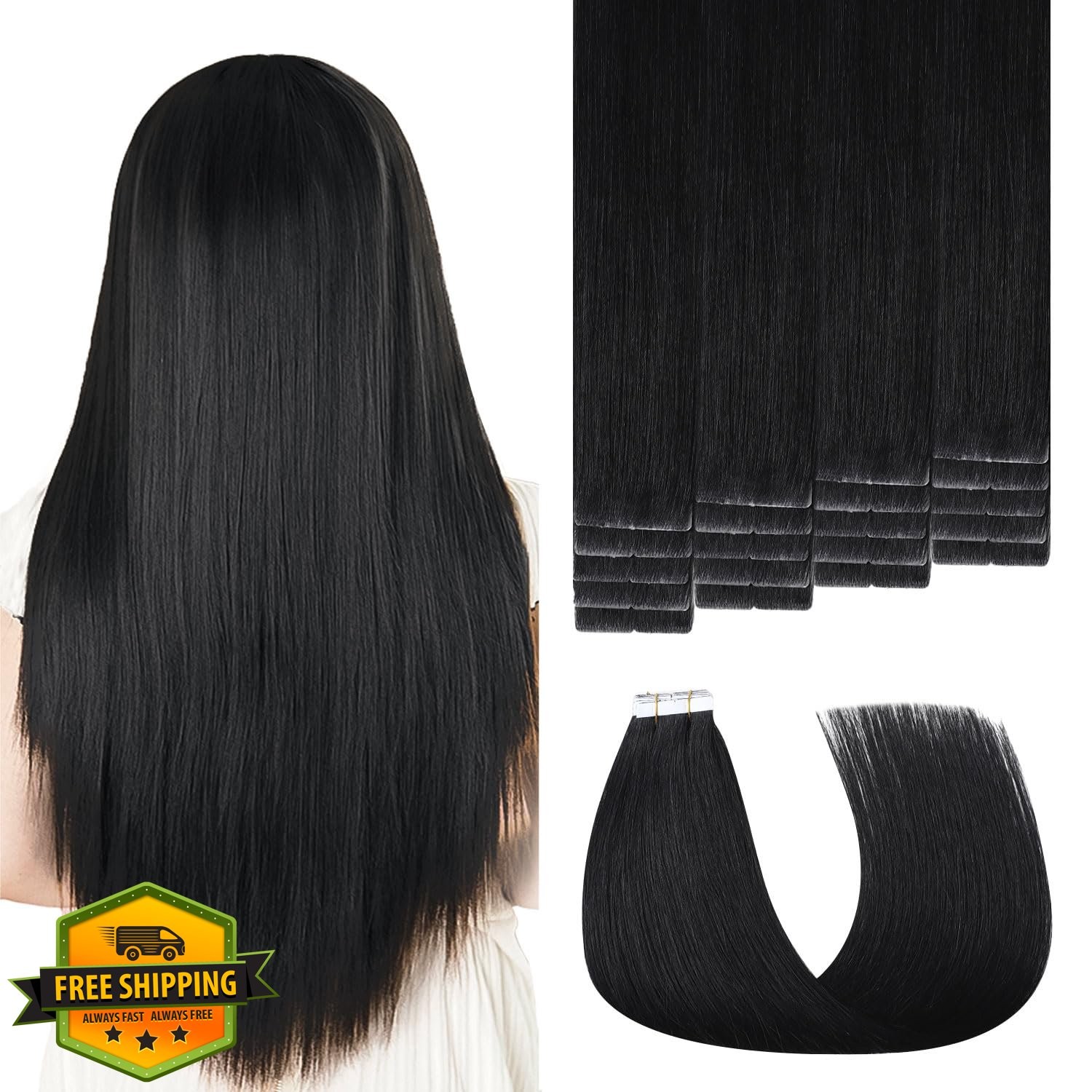 Sweetmet Pro3.0 Tape Hair Extensions Jet Black #1 18in 20pcs 40g Human Hair