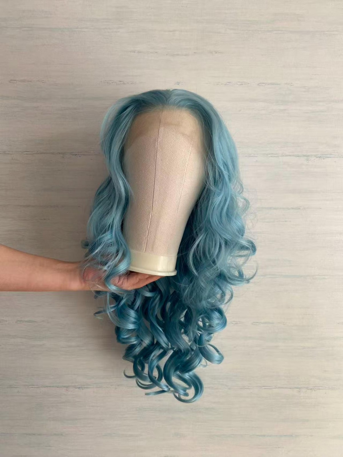 Lake Blue Long Curly Hair Lace Front Synthetic Wig Cosplay Drag Queen Wig