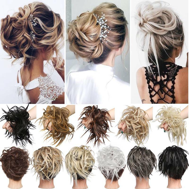 Natural Messy Rose Bun Curly Scrunchie Hair Extensions Updo As Human Hairpiece