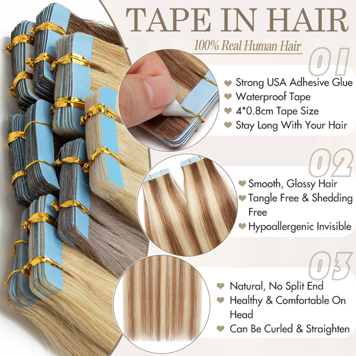 Thick Russian Tape In Remy Human Hair Extensions Skin Weft 10PCS-80PCS FULL HEAD