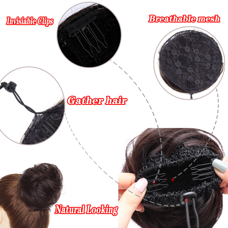 Pony Messy Bun Scrunchie Updo Chignon Remy Human Hair Piece Free Pressure Tail a