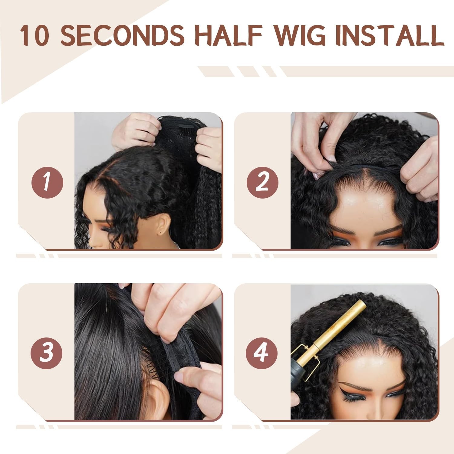 220% Density 20″ Curly Half Wigs – 100% Human Hair, Clip-In, Glueless, Drawstrin