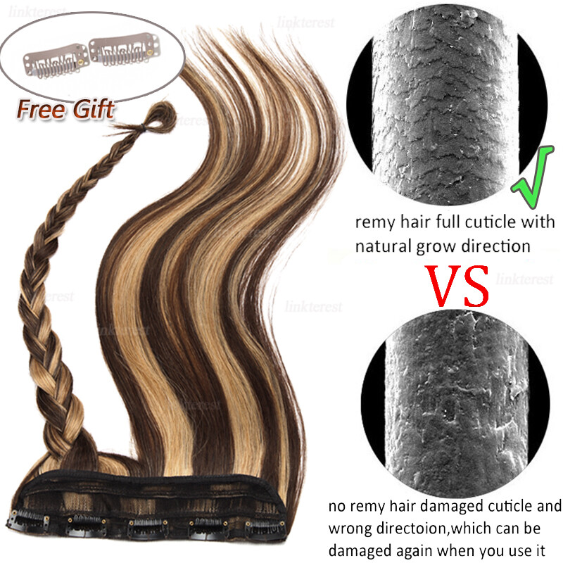 Thick One Piece 100% Remy Hair Clip in Real Human Hair Extensions 3/4 Full Head