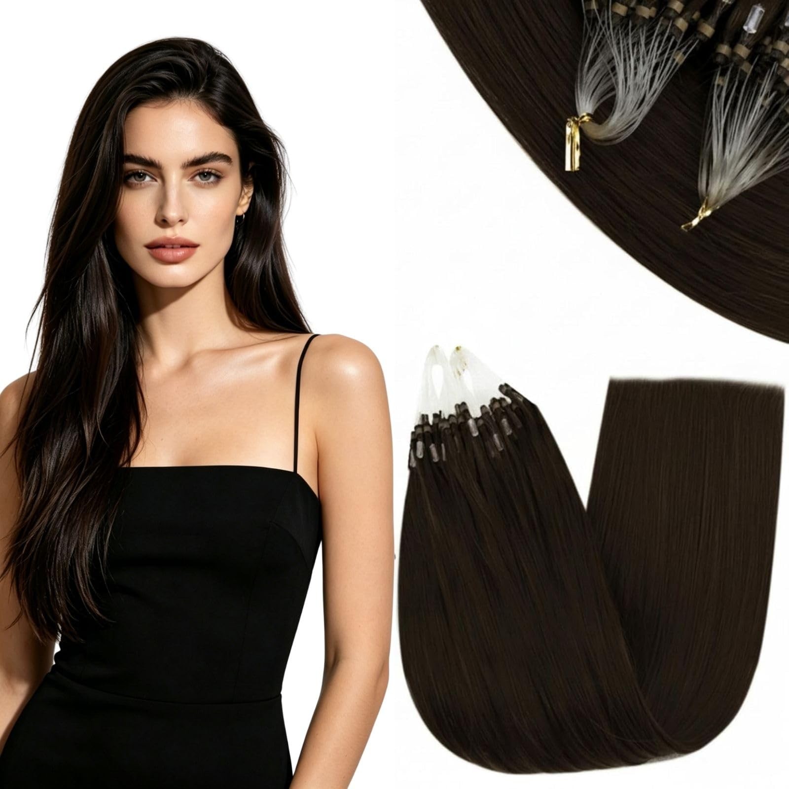 Runature Micro Link Hair Extensions Human Hair Dark Brown Micro Bead Hair