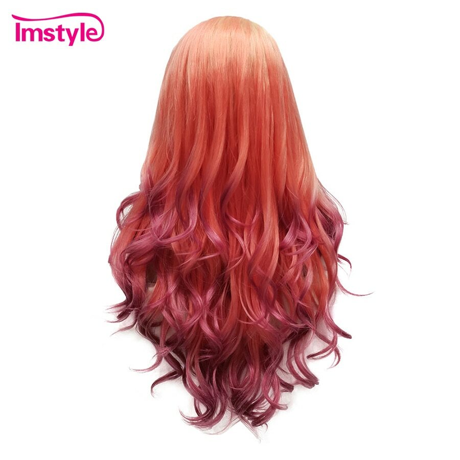 Ombre Orange Red Wigs Women Synthetic Lace Front Wig Heat Fiber Glueless Long