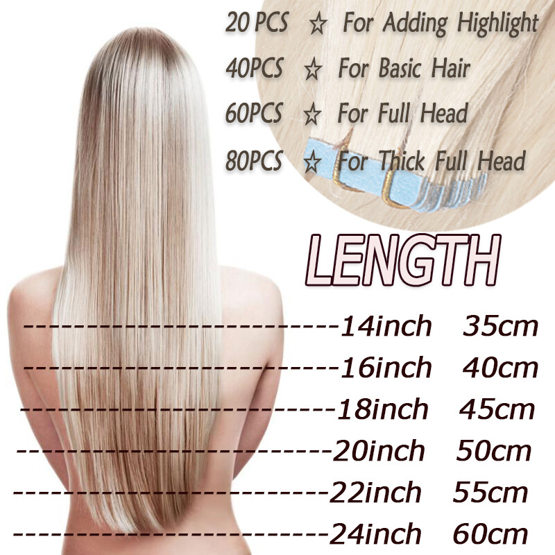 80PCS 200G Thick Tape In Real Remy 100% Human Hair Extension Full Head Skin Weft