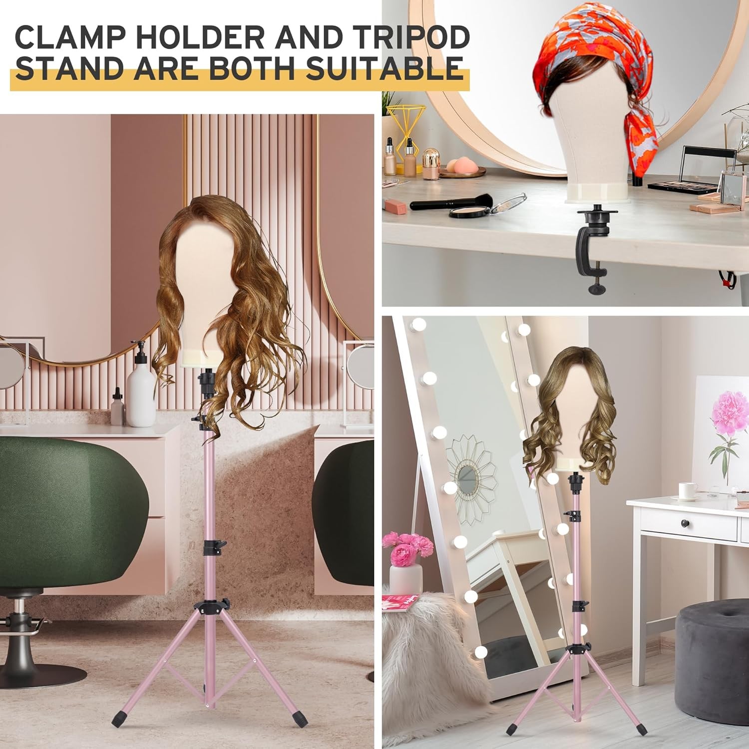 Professional Reinforced Wig Mannequin Stand With Head Set Display Holder Tripod