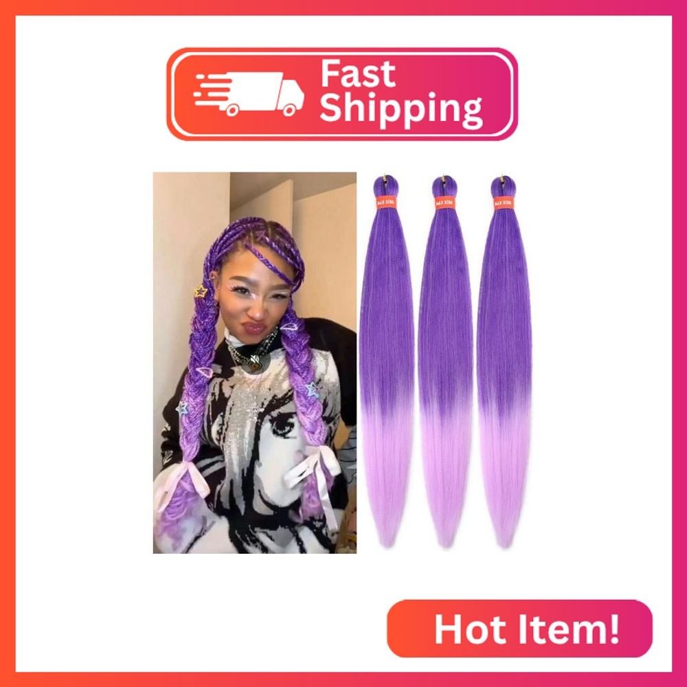 Ombre Dark Purple Lavender Purple Braiding Hair Pre Stretched 30 Inch 3 Packs Sy
