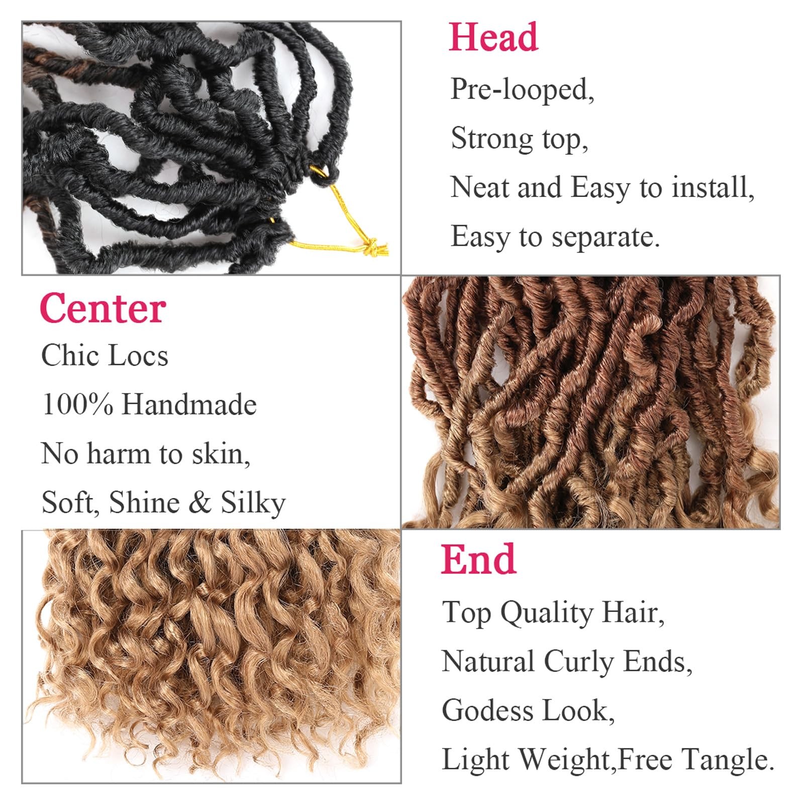 14 Inch Ombre Color Goddess Faux Locs Crochet Hair 1B3027# Crochet Soft Locs …