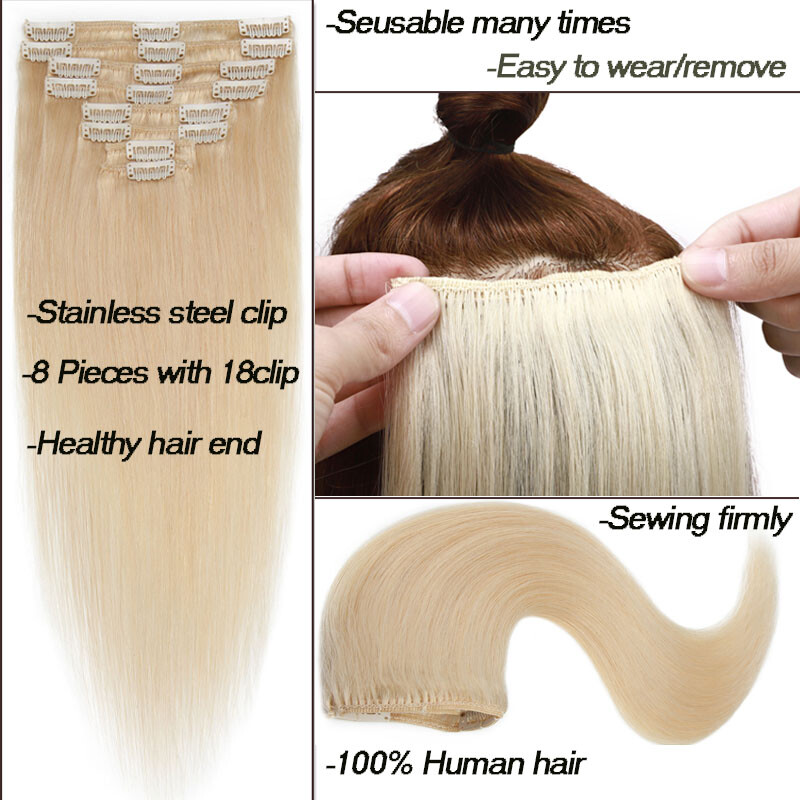 Clip In Human Hair Extensions Full Head Real Remy Hair Balayage Highlight Weft