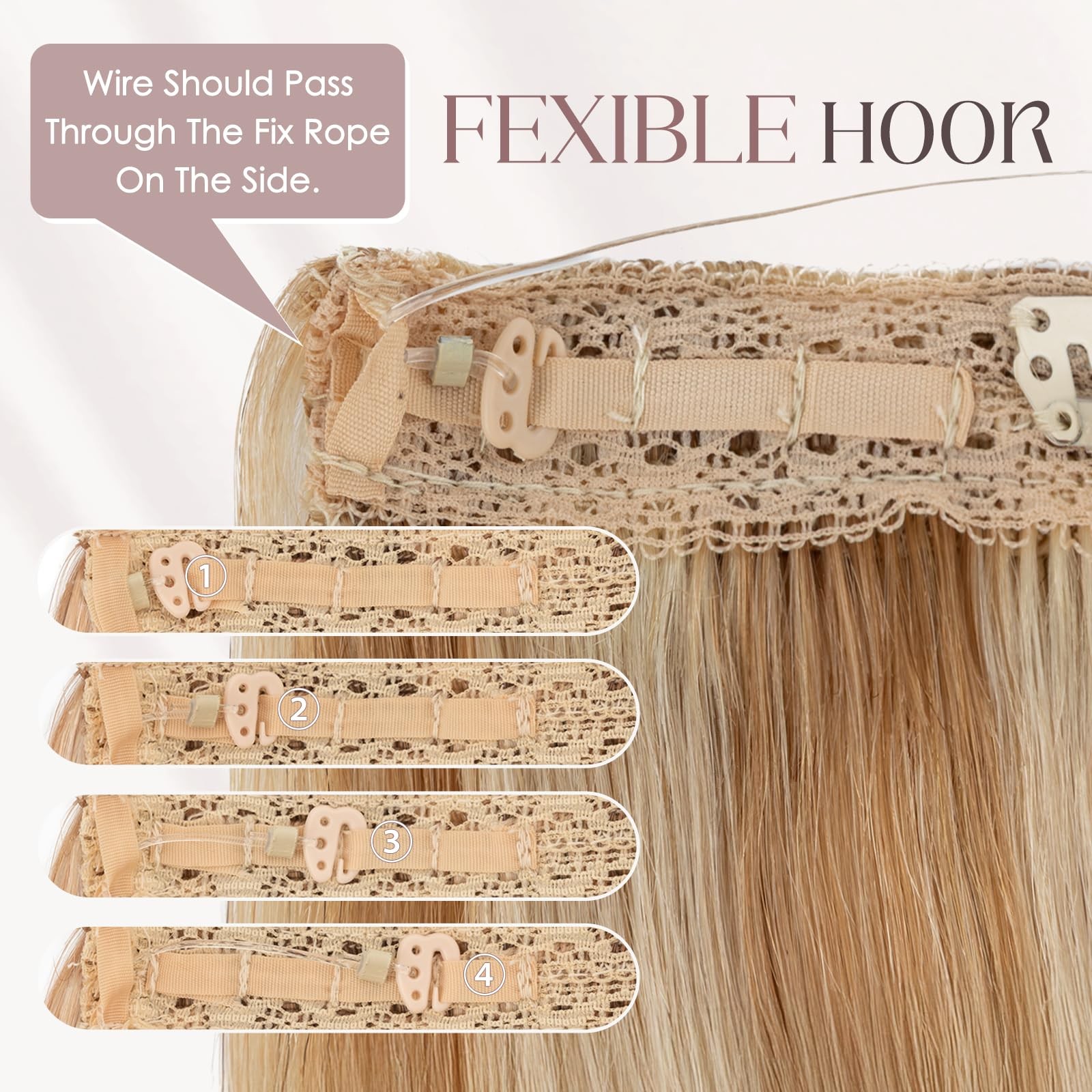 My-Lady Halo Hair Extensions Real Human Hair For Women Golden Brown Bleach