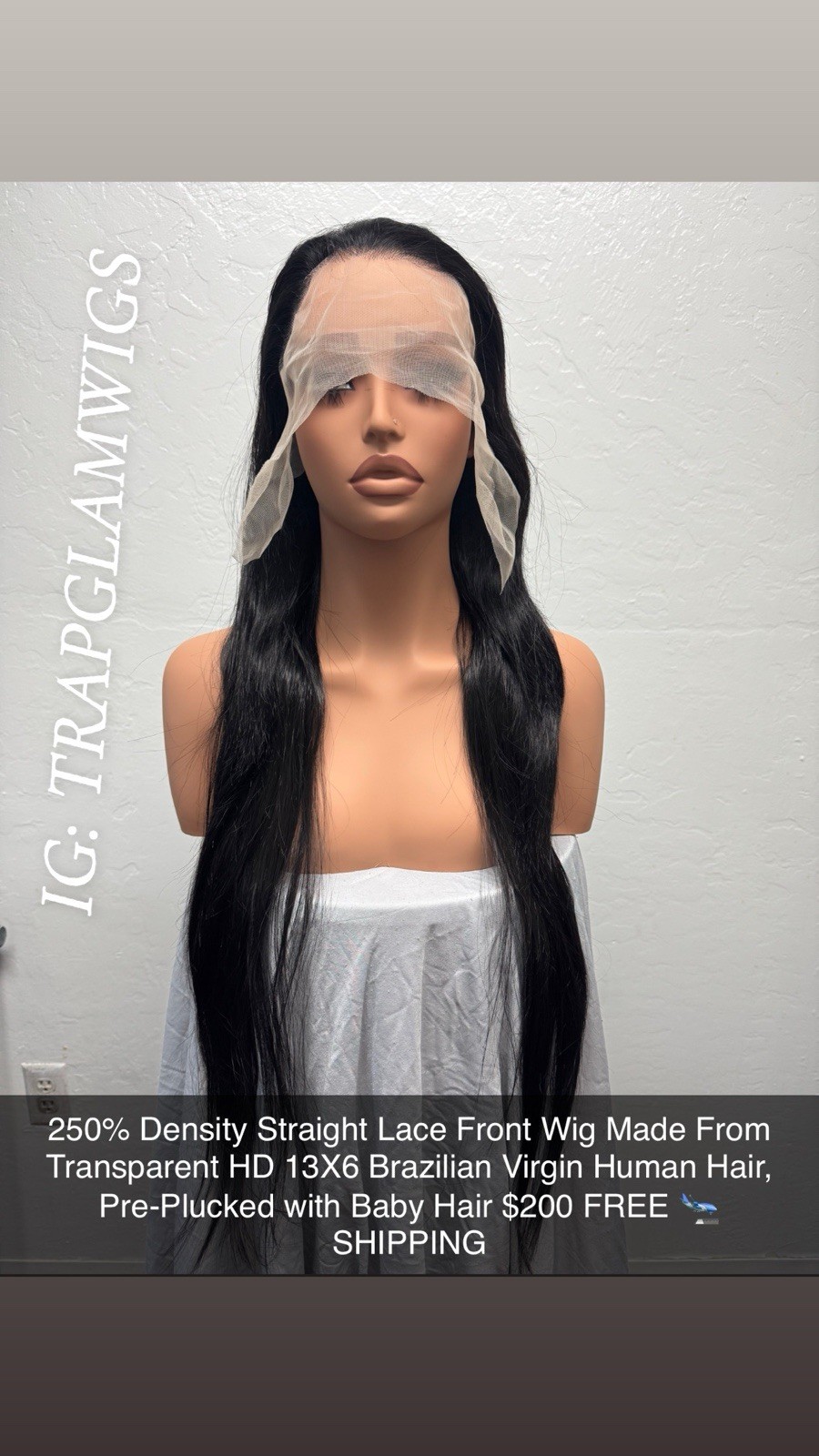 Black Straight Human Hair Lace Front Wig 13×6 250% Density Pre-Plucked