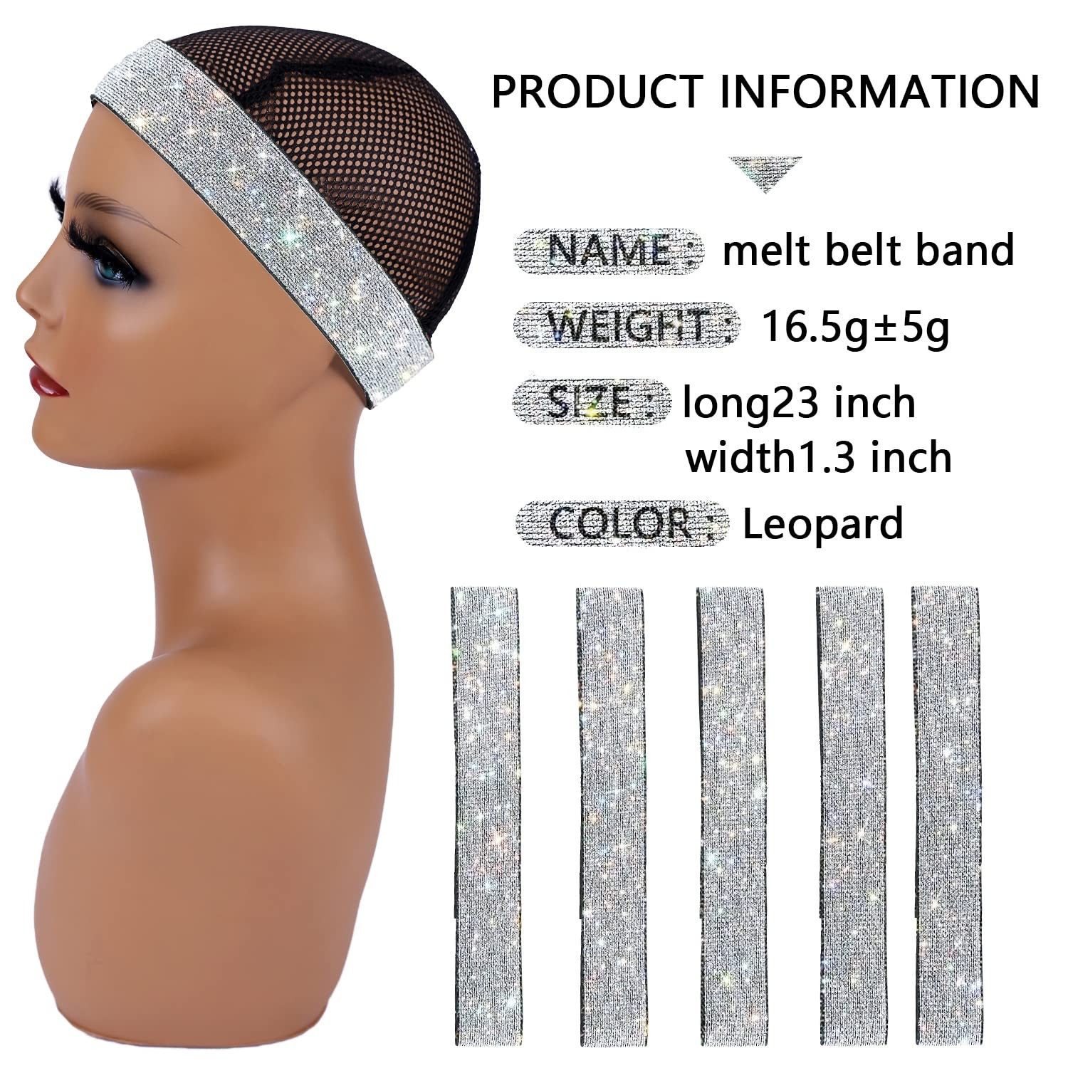 2Pcs Silvery Elastic Wig Bands 60cm Lace Melt Band for Frontal Keep Wigs Secure
