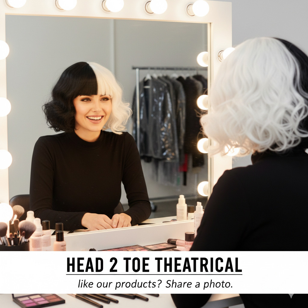 H2T Short Half Black White Wig wavy bangs cosplay stage teen girl woman costume