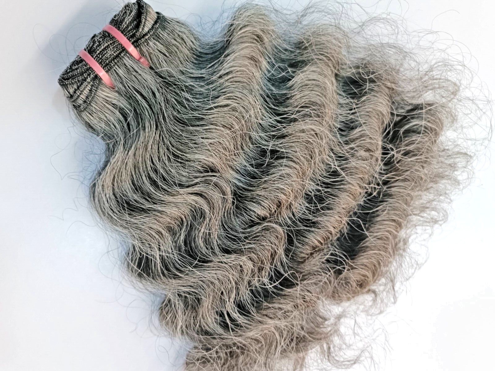 Grey Curly hair extensions -Salt and pepper raw Indian grey human hair extension