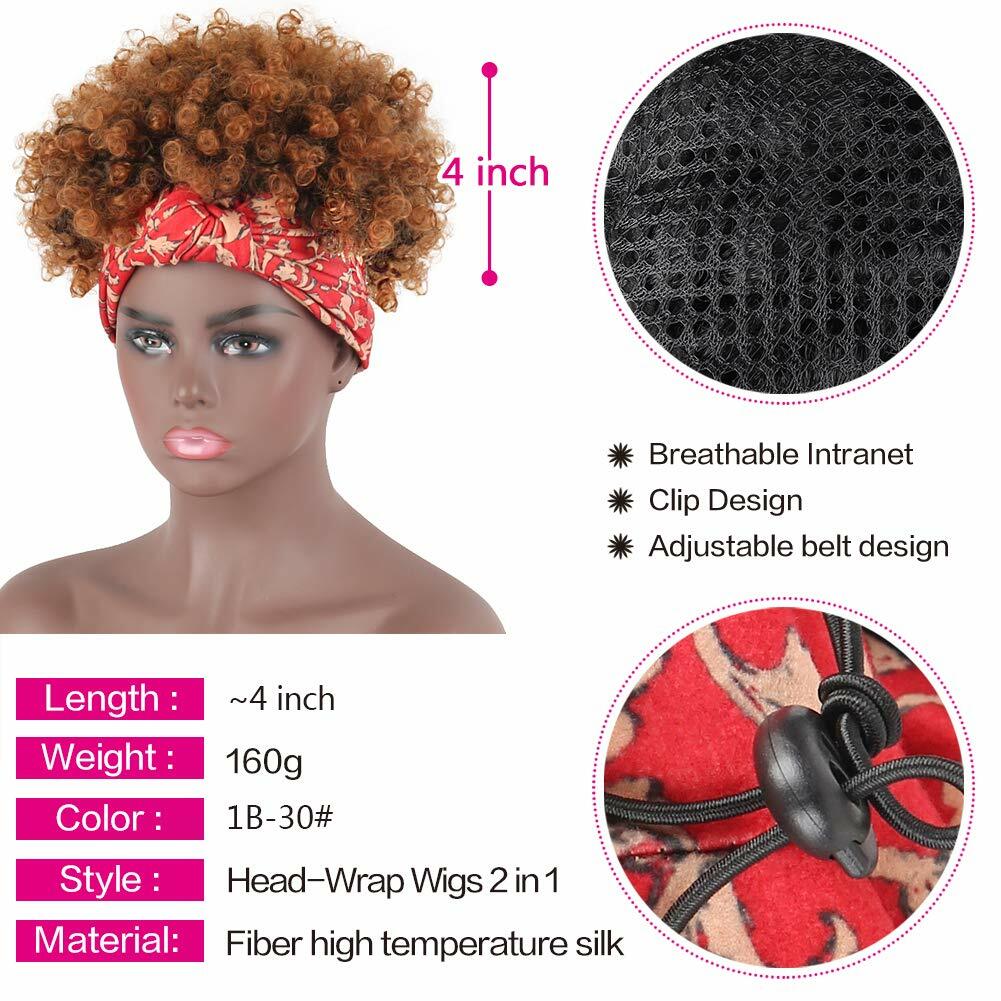 Ombre Brown Kinky Curly Headband Wigs for Black Women Short Afro Synthetic Wig
