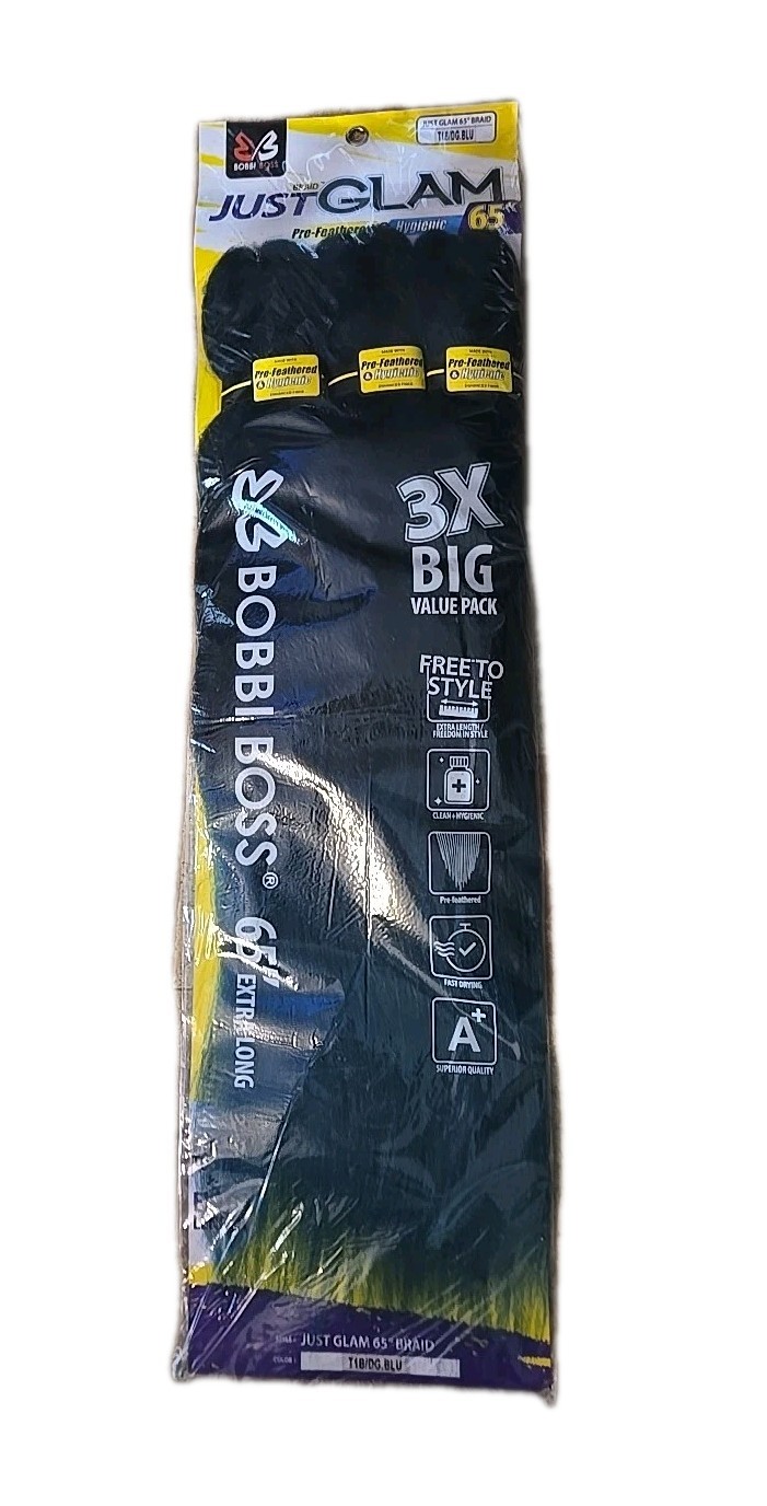 BOBBI BOSS JUST GLAM 65″ BRAIDING HAIR SUPER LONG BRAID T1B/DG BLUE- NEW 3-PACK