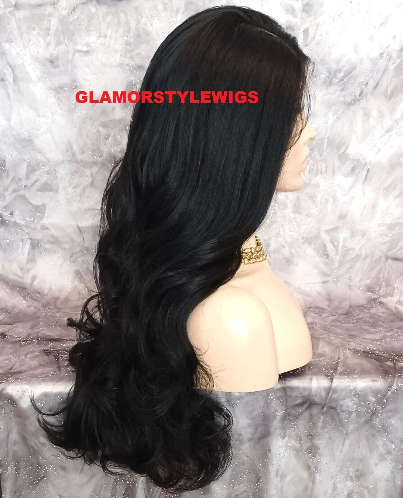 LACE FRONT FULL WIG LONG WAVY LAYERED SIDE PART OFF BLACK #1B HEAT OK NWT