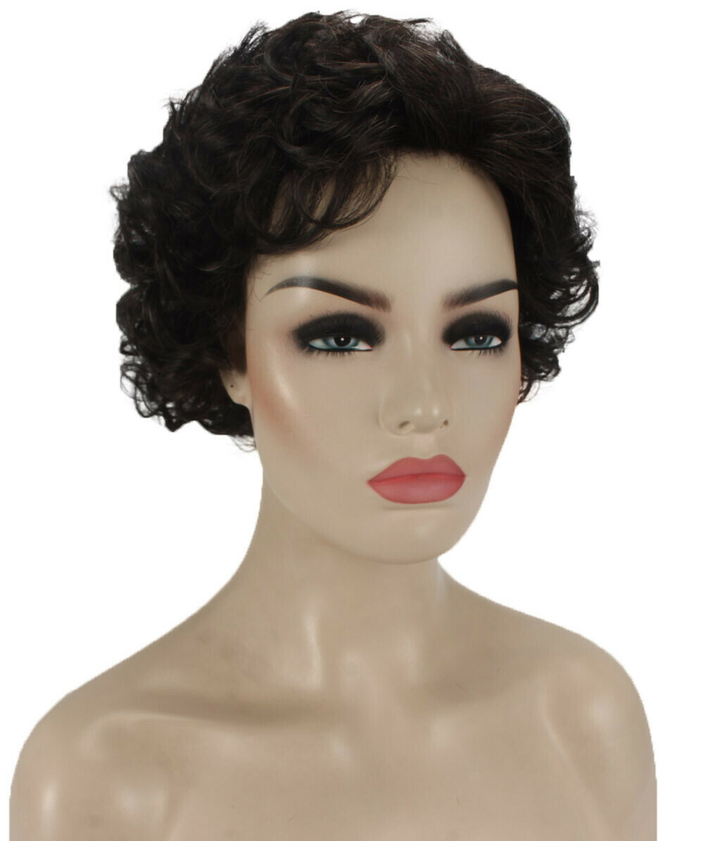 Monroe – Curly Kanekalon Synthetic Fiber Full Wig, 4 – 4.5 in, Off Black
