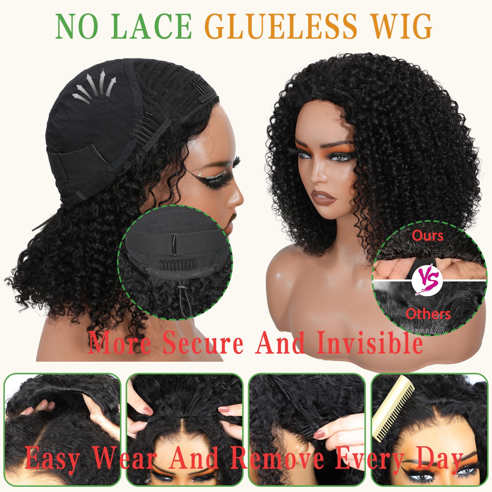 Ziyu Half Wig Human Hair – 200 Density 3 In 1 Seamless Flip Over Curly Half Wig