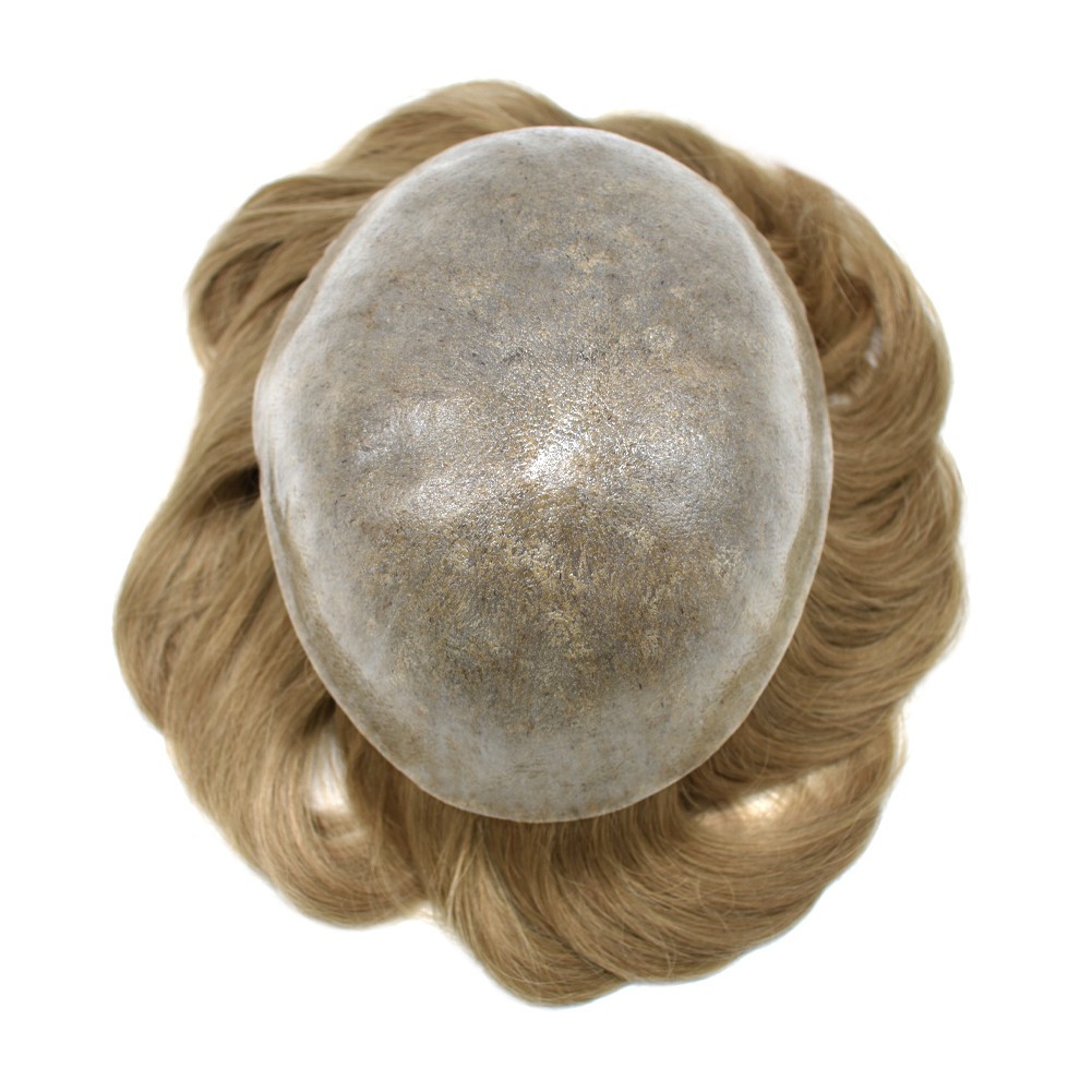 Mens Toupee Human Hair Replacement System Poly Thin Skin Wig Hairpiece