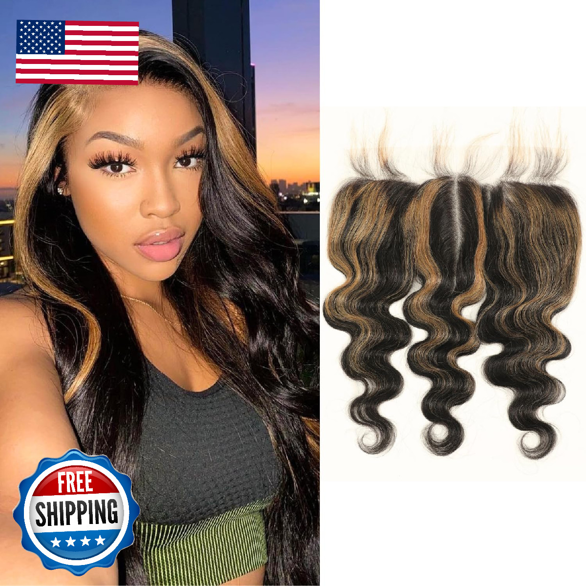 Auroo 13X6 Ombre Frontal Only Body Wave Human Hair 12A Virgin 27 Honey Blonde